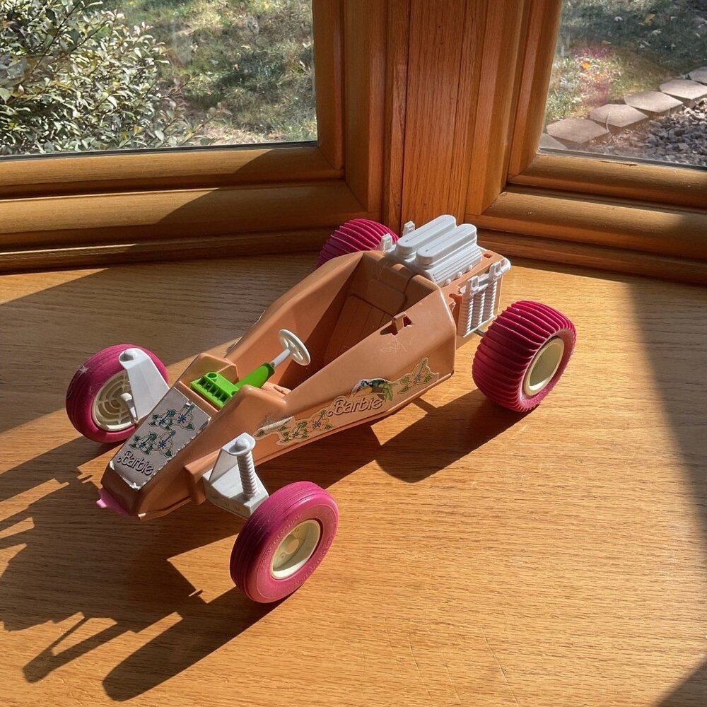 Vintage Mattel Barbie Dune Buggy Toy Car Pink Wheels & Stickers Imaginative Play